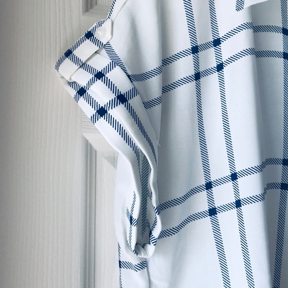 Plaid Short Sleeves Button Down Blouse in Blue - Picture 3 of 7